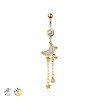 316L SURGICAL STEEL OPAL MOON MULTI CZ CHAIN STAR DANGLE BELLY BUTTON NAVEL RING 